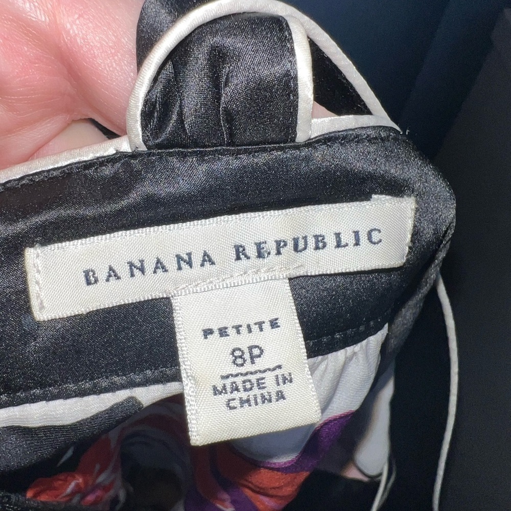 Vtg Banana Republic Petites 8 Black Purple Floral 100% Silk Mini Dress 8P - Picture 9 of 15